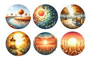 Watercolor Fall Scenery Autumn Sunse, an Illustration by Daily.Designs (Thumbnail 3 of 5)