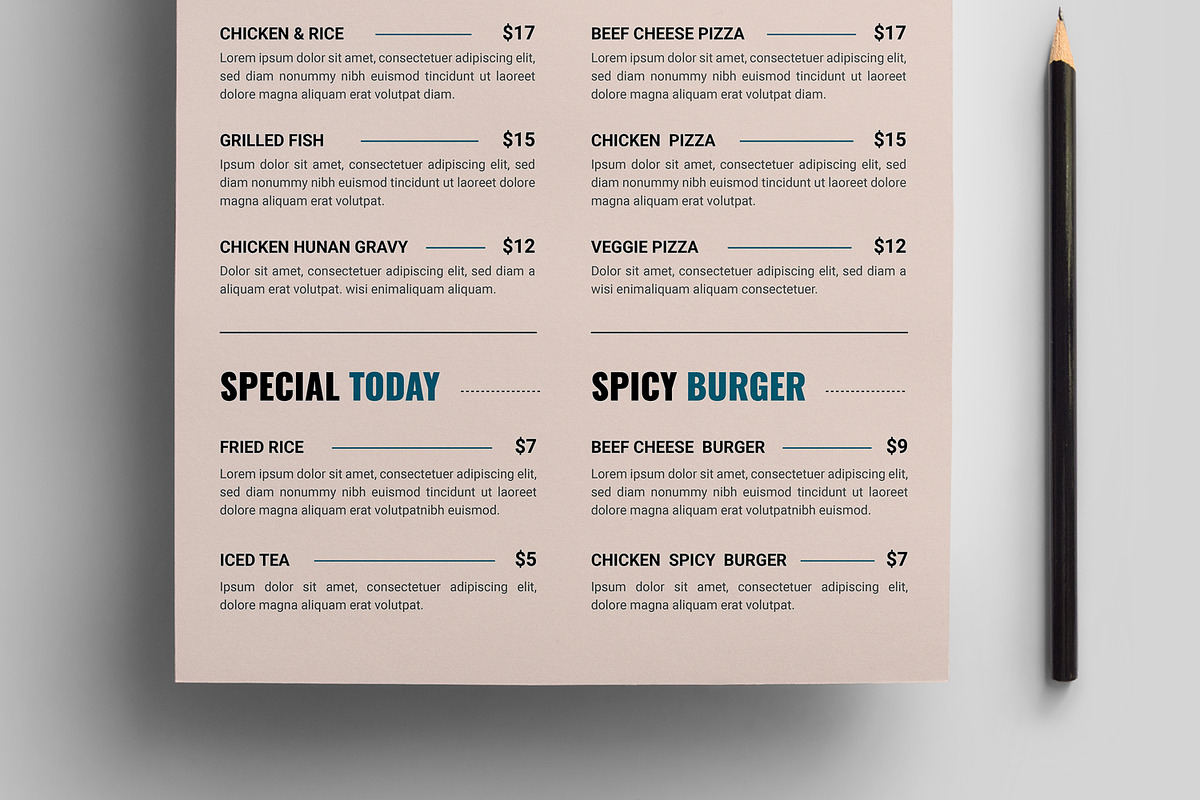 Clean Food Menu Design Layout