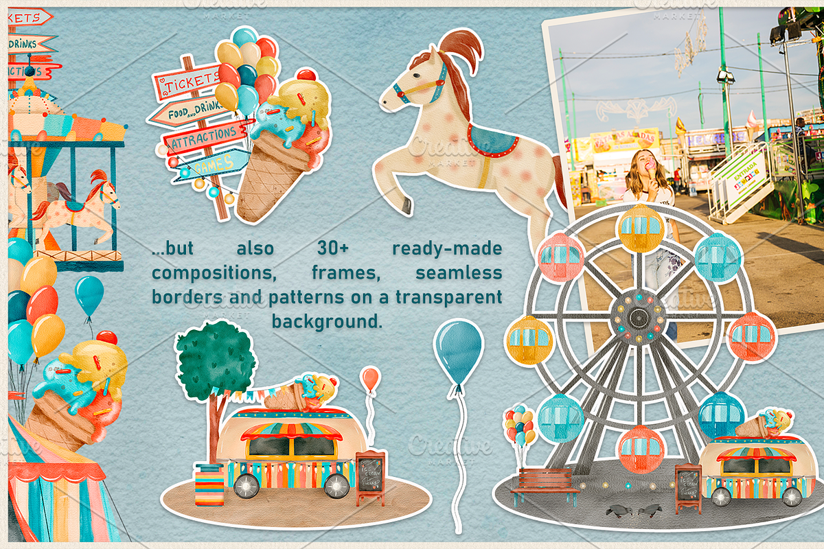 Amusement Park watercolor clip art, an Illustration by ARTerria (Photo 4 of 9)