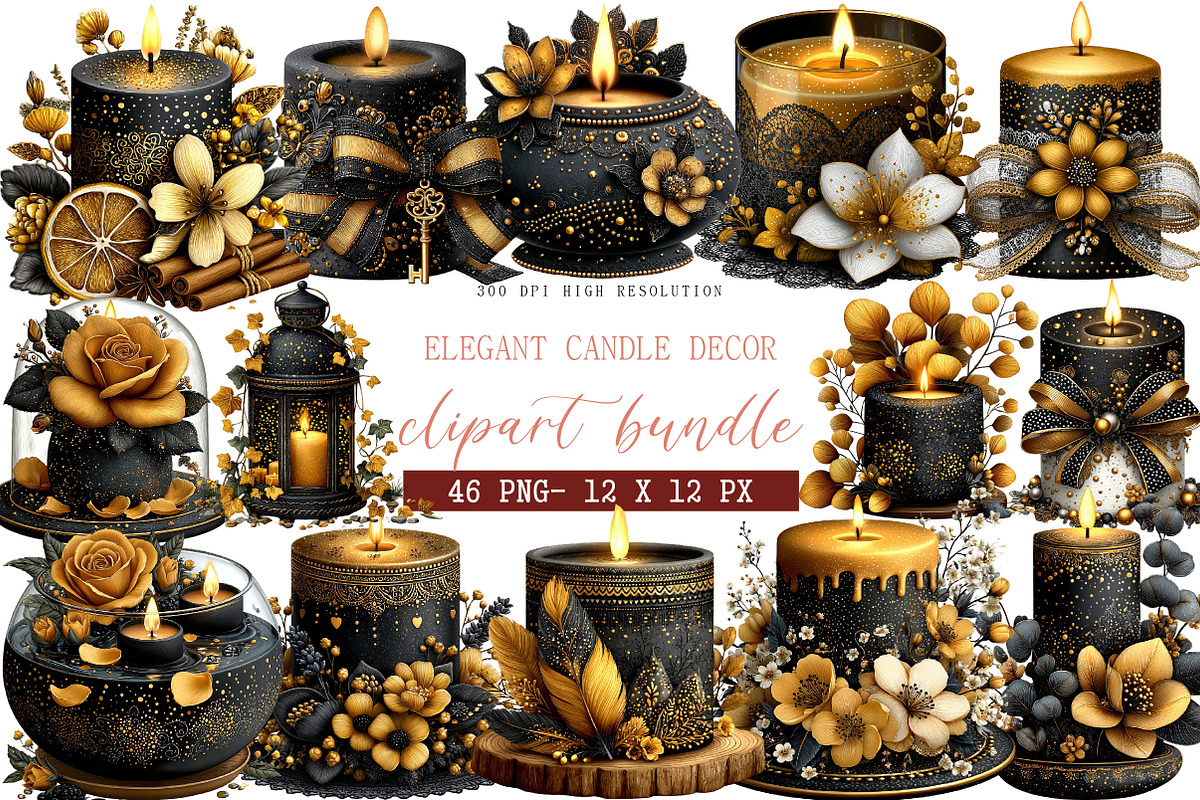 Elegant Candle Decor Clipart, an Illustration by DreamArtGraphic (Photo 1 of 4)