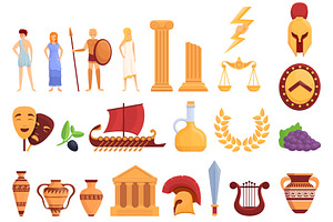 Ancient Greece Icons Set, Cartoon