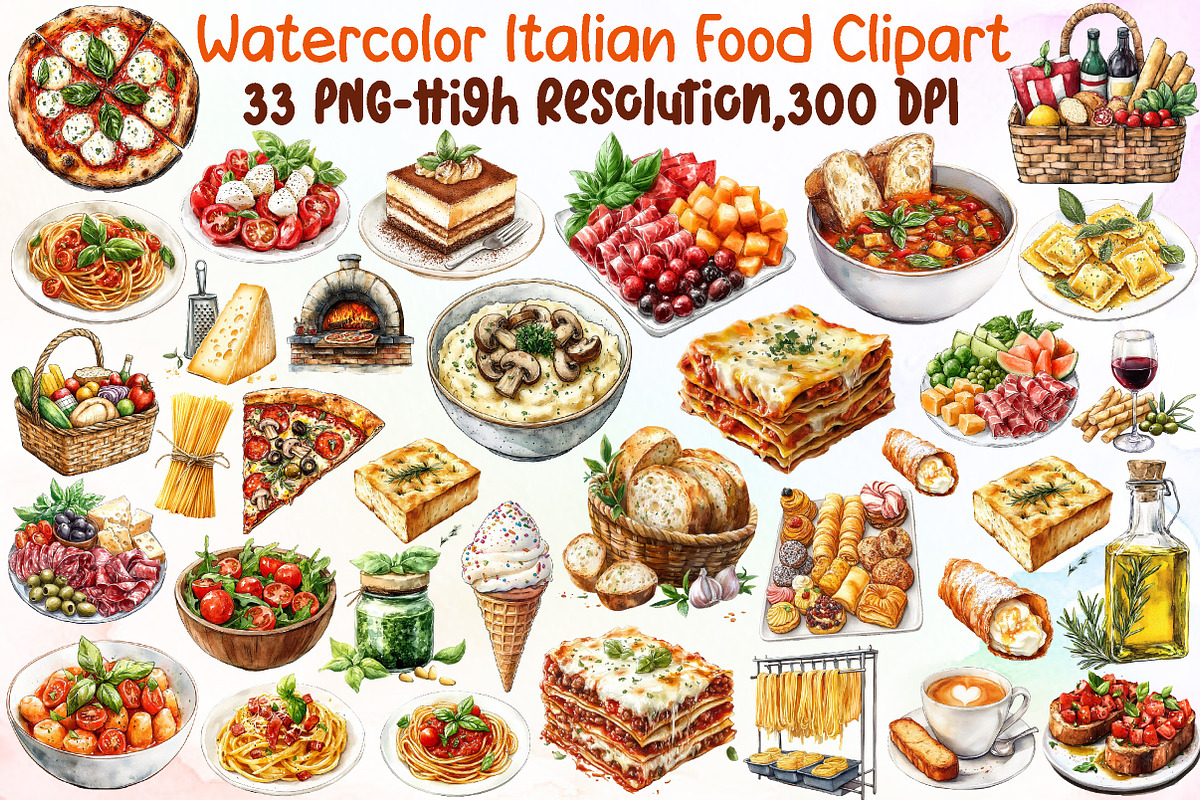 Watercolor Italian Food Clipart, an Illustration by Sublimation Artist (Photo 1 of 6)