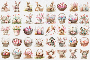 Watercolor Easter Clipart PNG Bundle