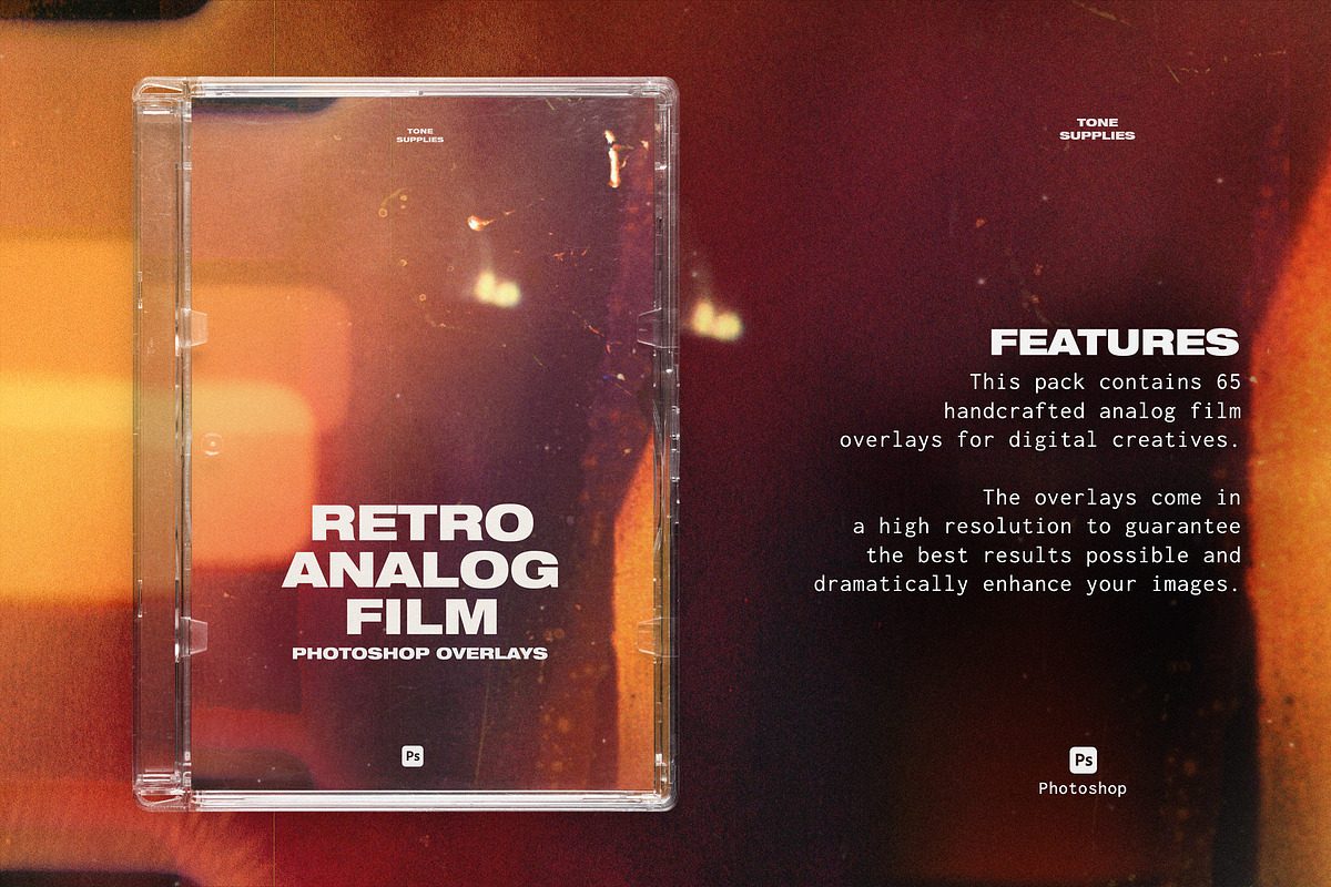 65 Retro Analog Film Leak Overlays, a Layer Style Add-On by TONE SUPPLIES (Photo 2 of 12)
