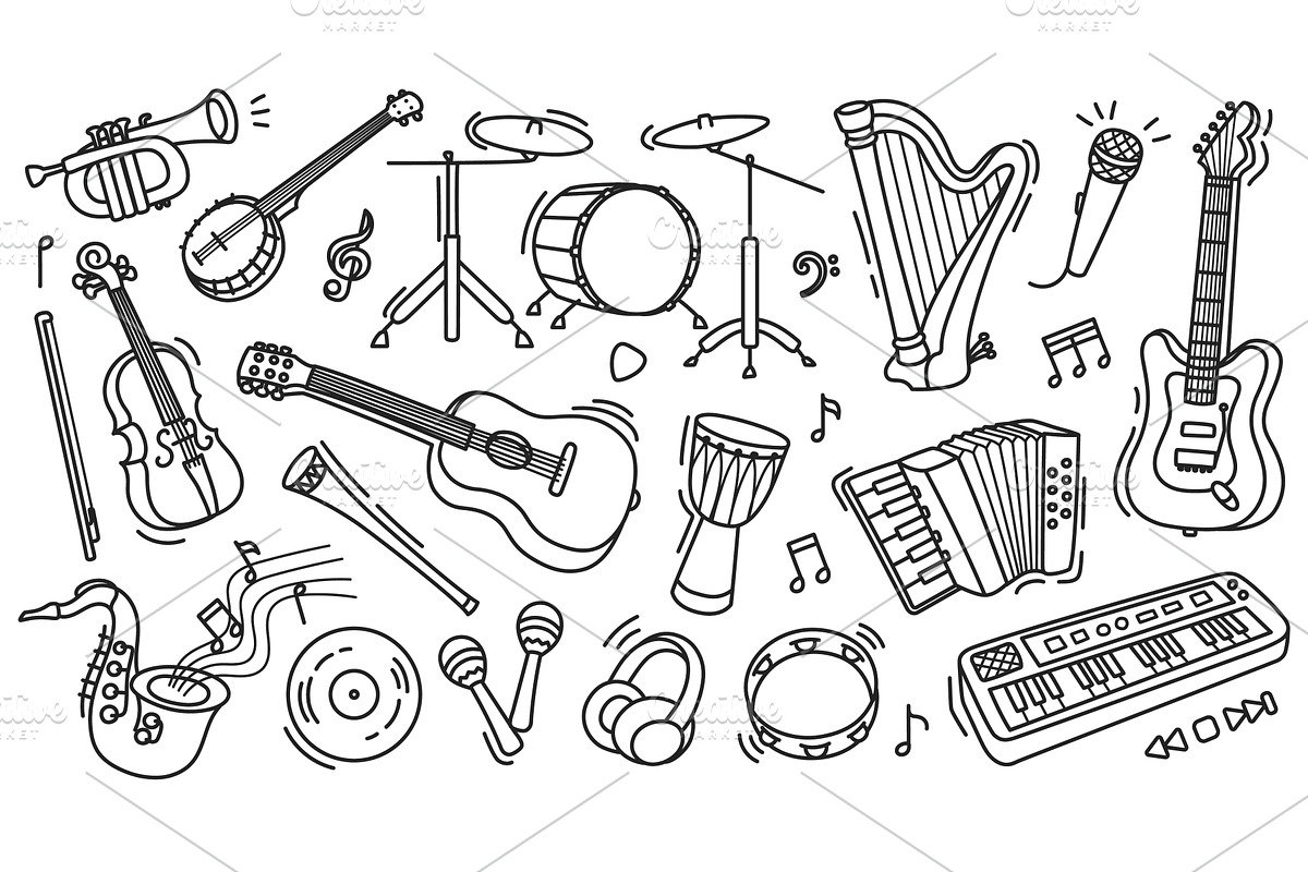 Musical instrument sketch set, an Illustration by winwin.art
