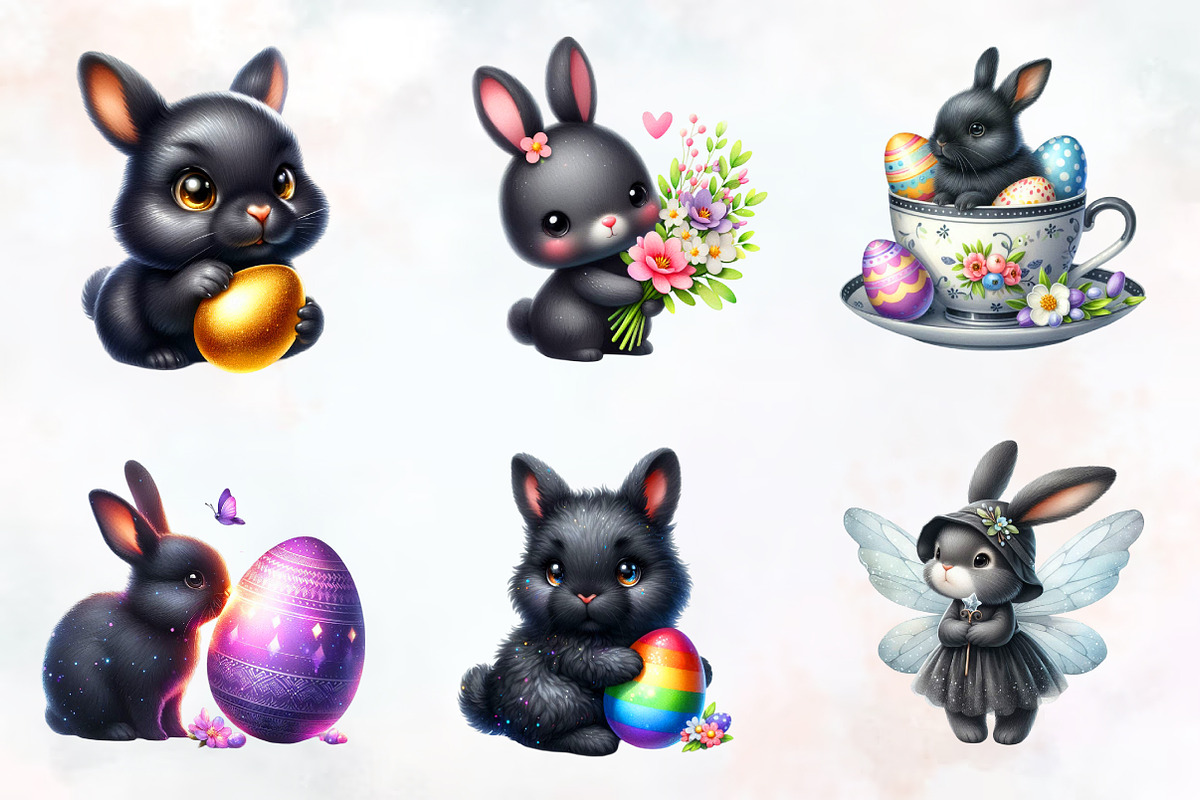 Cute Black Easter Bunny Clipart, a Seasonal Illustration by RobertsArt (Photo 3 of 7)