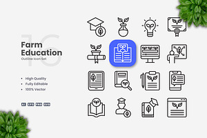Farm Education Outline Icons, an Icon by Upnowgraphic