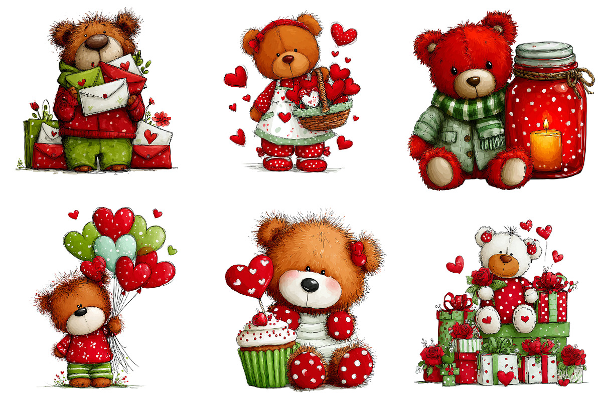 whimsical valentine bear clipart bun, an Illustration by CreationArt (Photo 5 of 6)