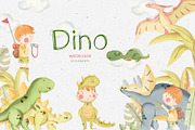 Dino Land Watercolor Clipart, an Animal Illustration by natalisart (Thumbnail 1 of 11)