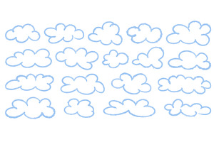 Set of light blue watercolor clouds, an Illustration by Tati_Kli