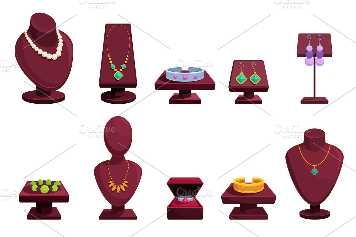 Cartoon jewelry mannequin stands, an Object Illustration by Valerie Bodnar