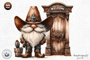 Watercolor Cowboy Gnome Clipart Set