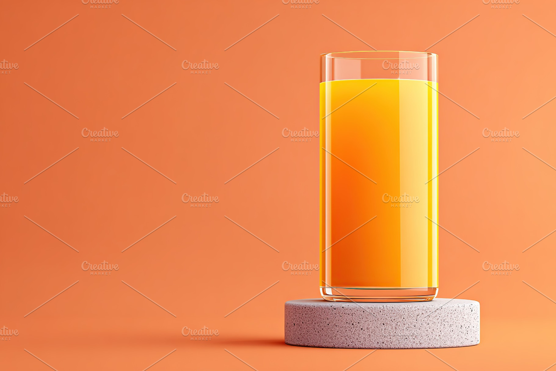Glass of orange juice on stone pedestal, a Food & Drink Photo by AlyaAnd