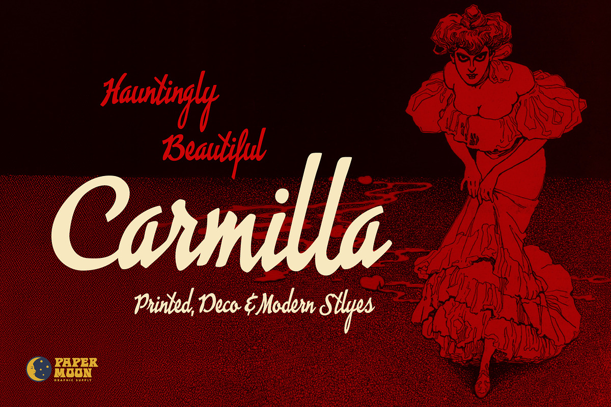 PM Carmilla Script, a Script Font by Paper Moon Graphic Supply (Photo 1 of 13)