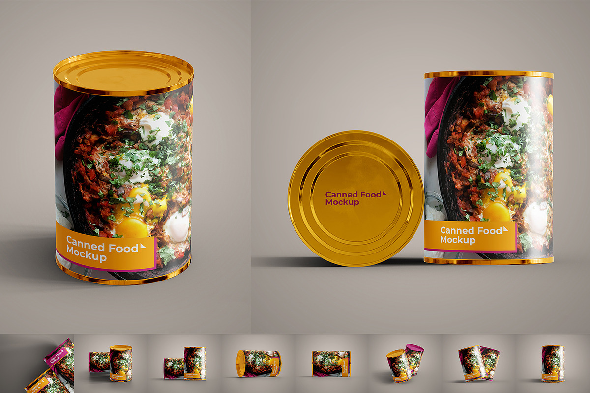 Canned Food Mockup 10 PSD Files, a Cups & Container Mockup by Muhazdinata (Photo 1 of 21)