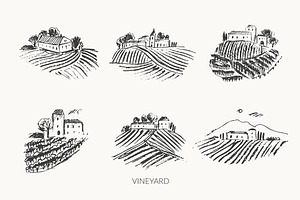 Vineyard logo set, an Object Illustration by katya.bogina