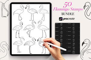 50 Flamingo Procreate Stamps