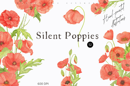 Silent poppies watercolor collection