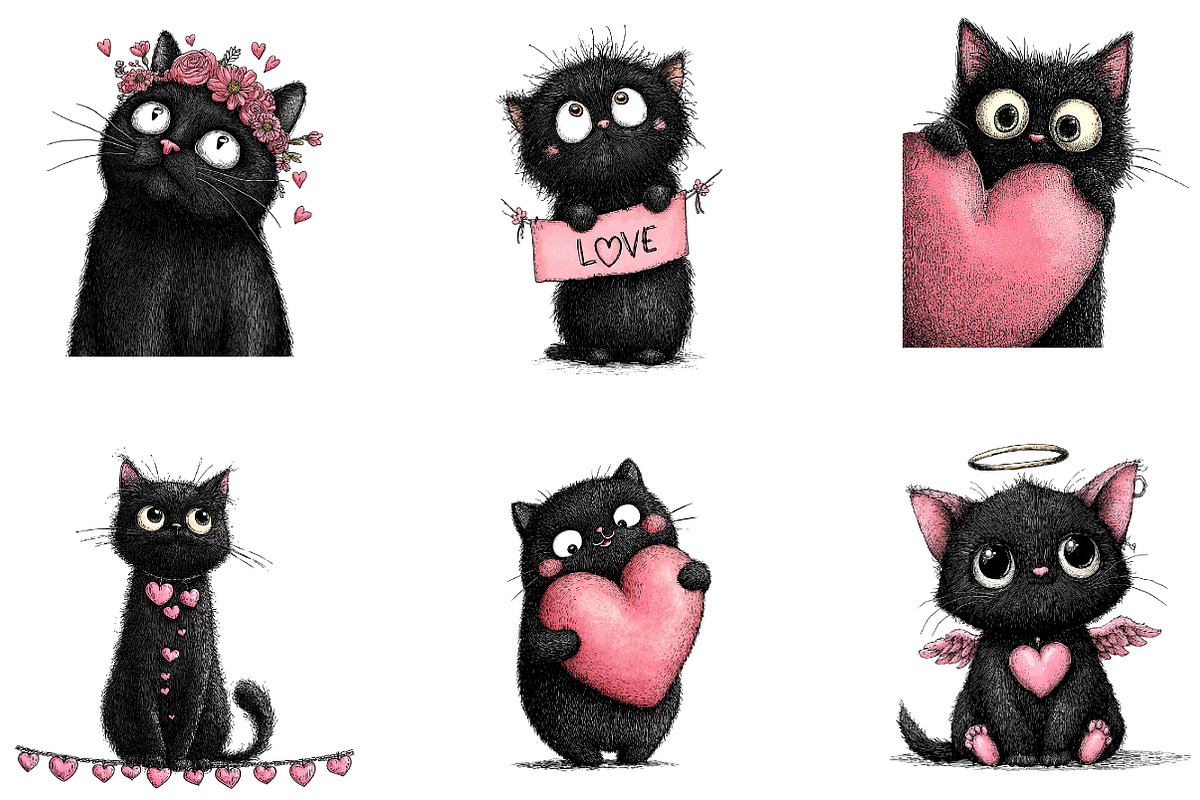 Quirky Valentine Black Cat Clipart, an Illustration by Dream Creation (Photo 4 of 7)