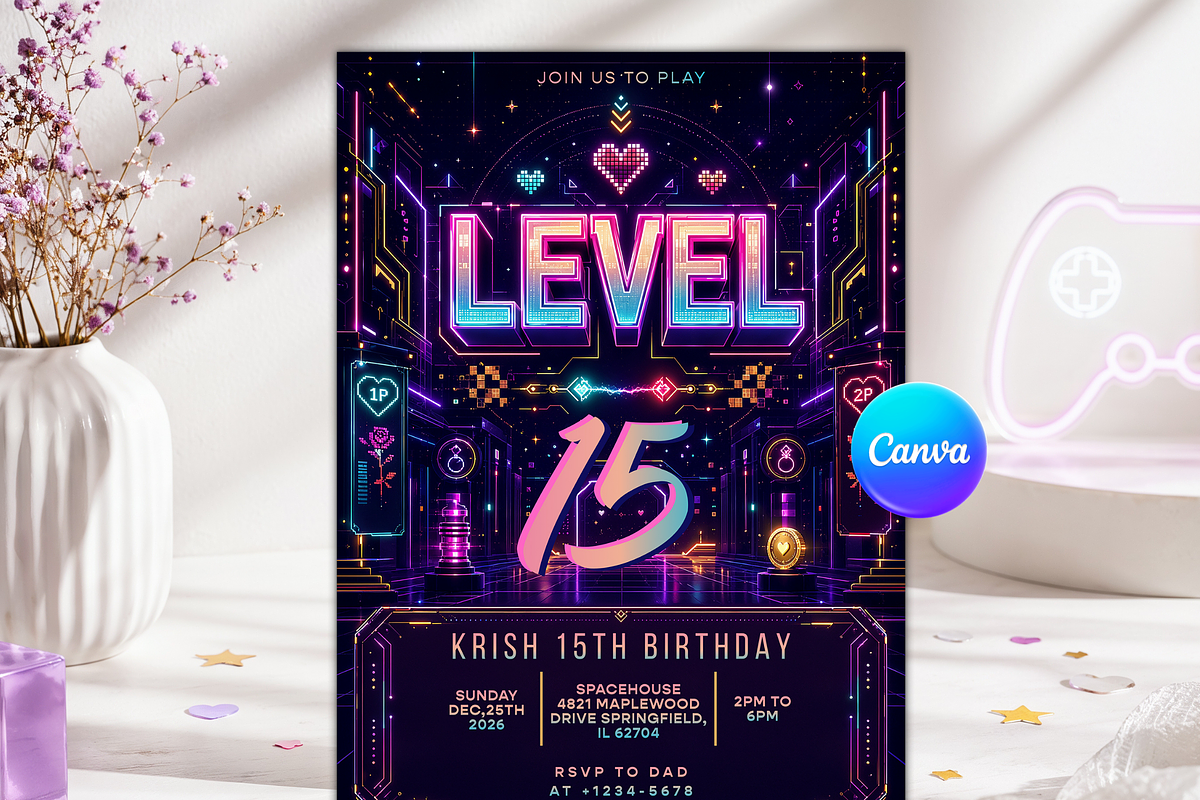 Gaming Birthday Invitation Template, an Invitation Template by InvitingStorys (Photo 3 of 11)
