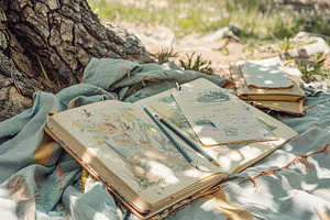 An open book lays on a blanket next, a Photo by Iftikhar Alam