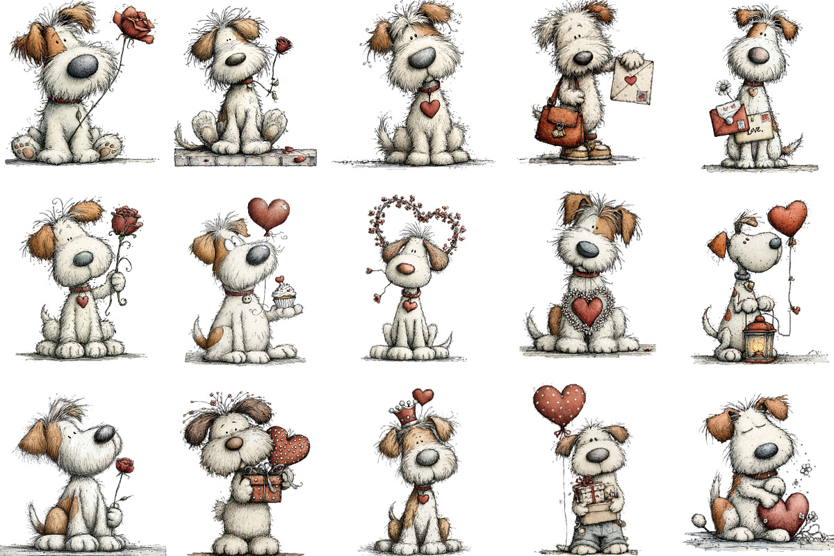 Whimsical Valentine Dog Clipart, an Illustration by Designking (Photo 3 of 5)