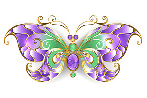 Gold Butterfly With Amethyst