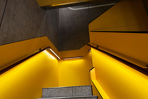 Vibrant yellow staircase and modern architecture interior with g, a Photo by AS photostudio