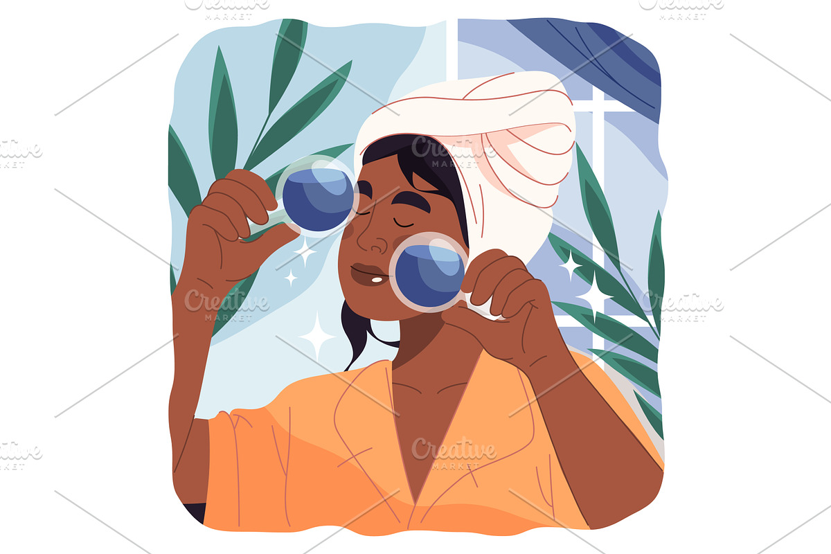 Vector face massaging with cooling, an Object Illustration by Elegant Solution