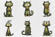Whimsical Christmas Green Cats Clipa, a Seasonal Illustration by Rose Art (Thumbnail 4 of 6)