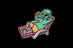 Aliens eat pizza illustration, a Person Illustration by gunaonedesign