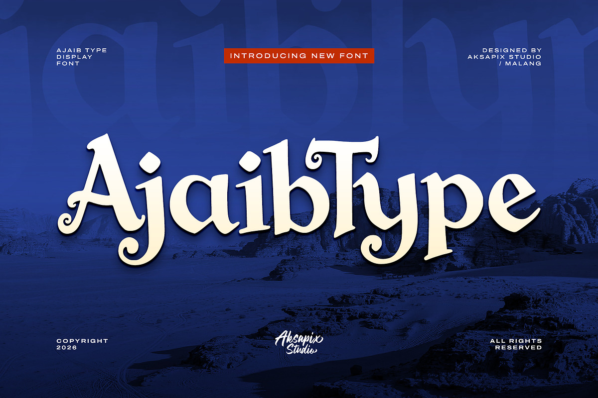 AjaibType - Display Font, a Serif Font by Aksapix Studio (Photo 1 of 7)