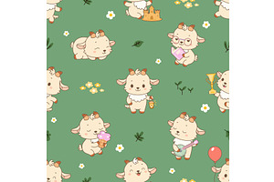 Goat seamless pattern. Funny goats, an Animal Illustration by Valerie Bodnar