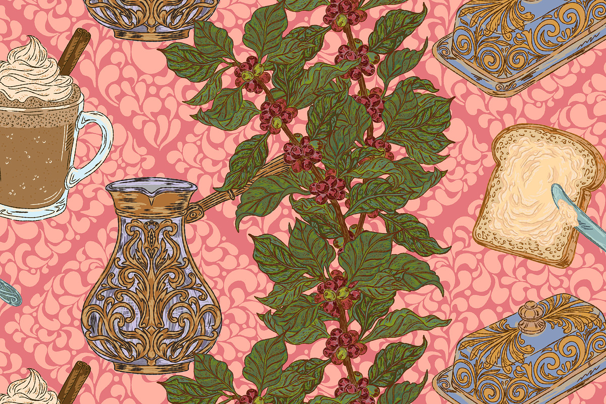 Coffee Ritual Seamless Vector Patter, a Pattern Graphic by NayaChu (Photo 7 of 8)