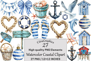 Watercolor Coastal Clipart, a Seasonal Illustration by CitraGraphics
