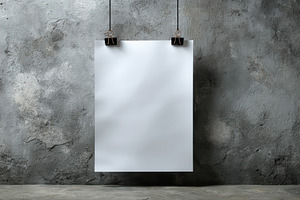 Blank white poster hanging on grunge, a Photo by Pixeness Studio