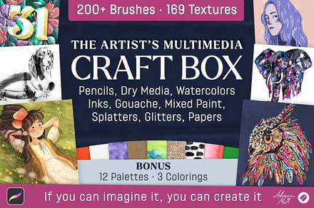 Procreate Multimedia Craft Box, a Brush Add-On by AdriannMai