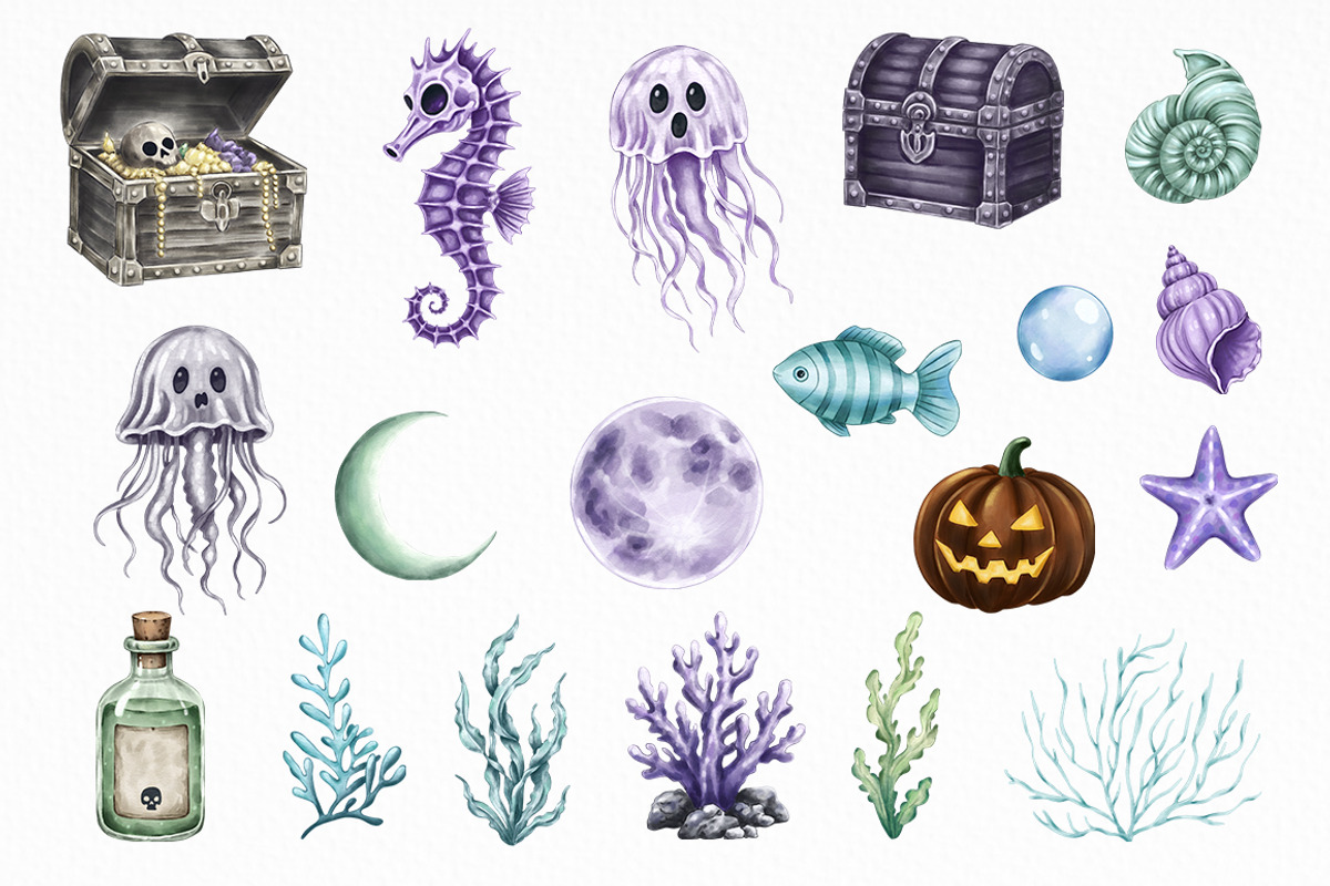 Underwater Halloween Clipart, a Seasonal Illustration by SvetaArtStore (Photo 4 of 8)
