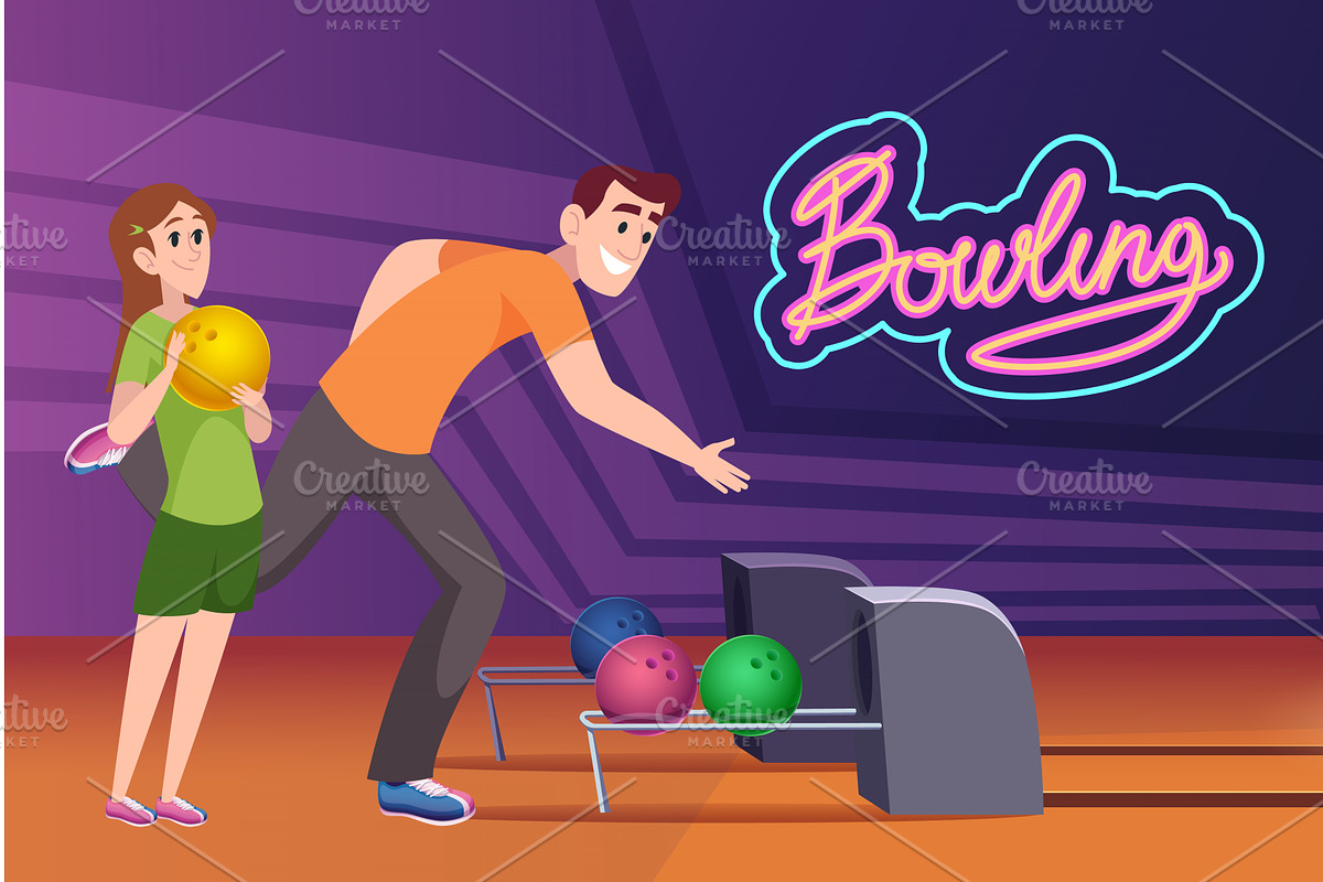 Bowling players. father and daughter, a Sport Illustration by Onyx