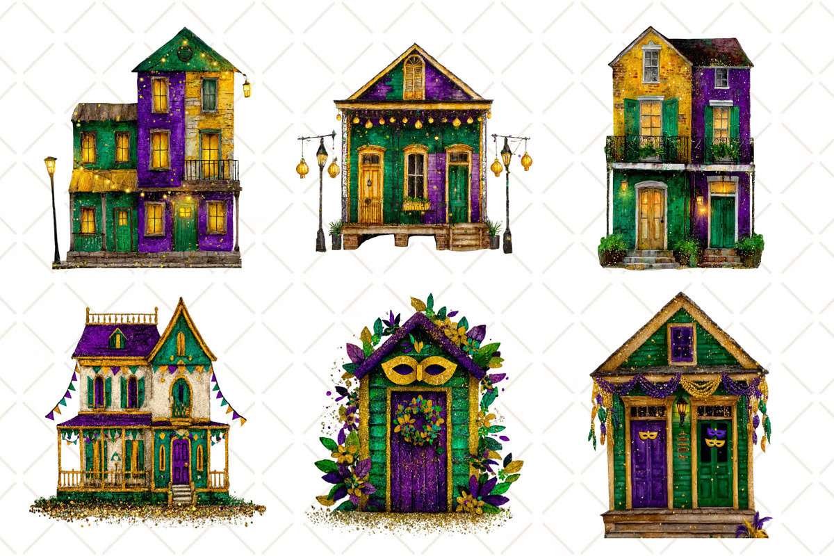Watercolor Mardi Gras House Clipart, an Illustration by Black Bird Studio (Photo 2 of 6)