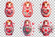 Valentine's Matryoshka Doll Clipart, an Illustration by DreamCafeArt (Thumbnail 3 of 6)