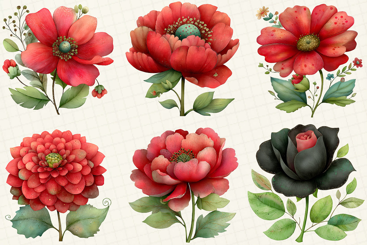 Watercolor Flowers Clipart, an Illustration by DreamCafeArt (Photo 6 of 8)