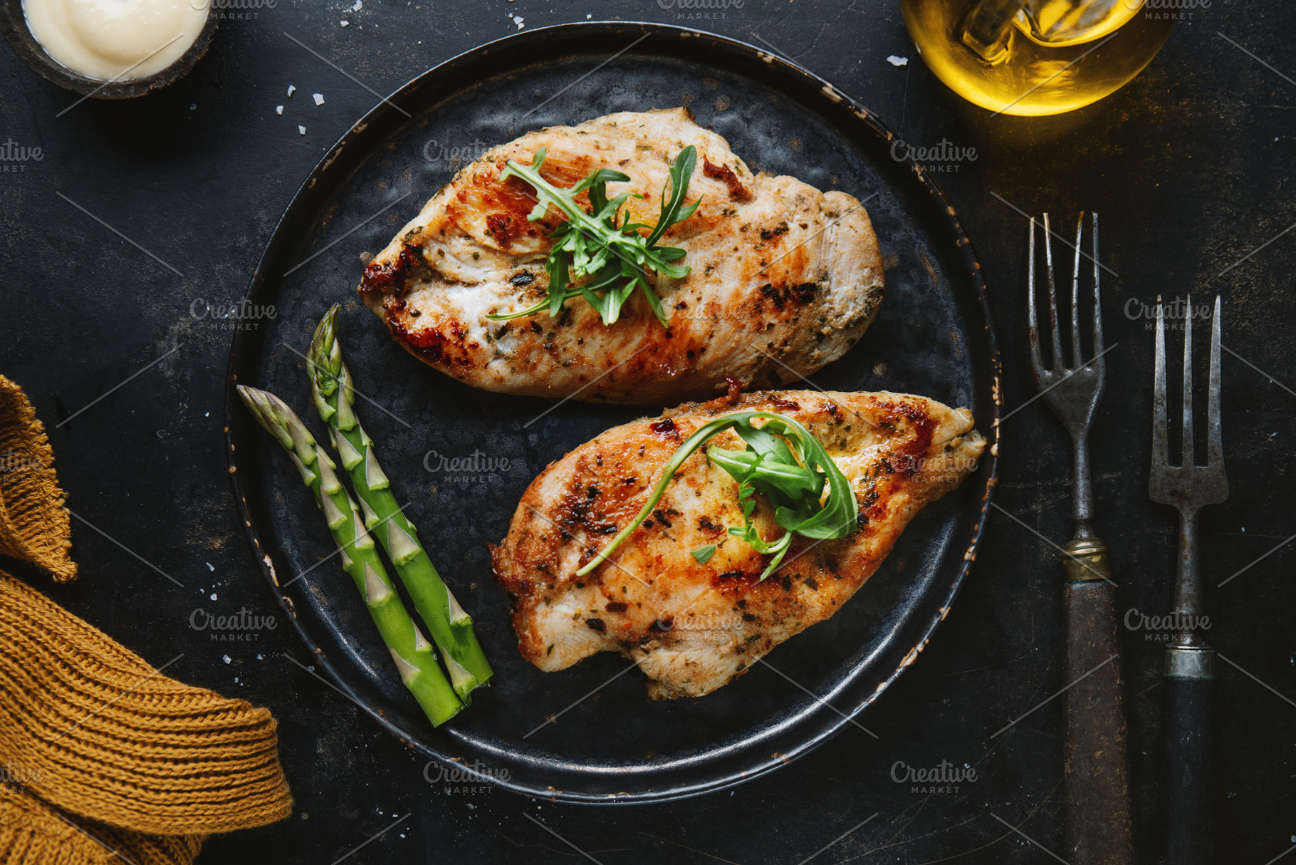 Tasty chicken breast with vegetables, a Food & Drink Photo by Valeria Art
