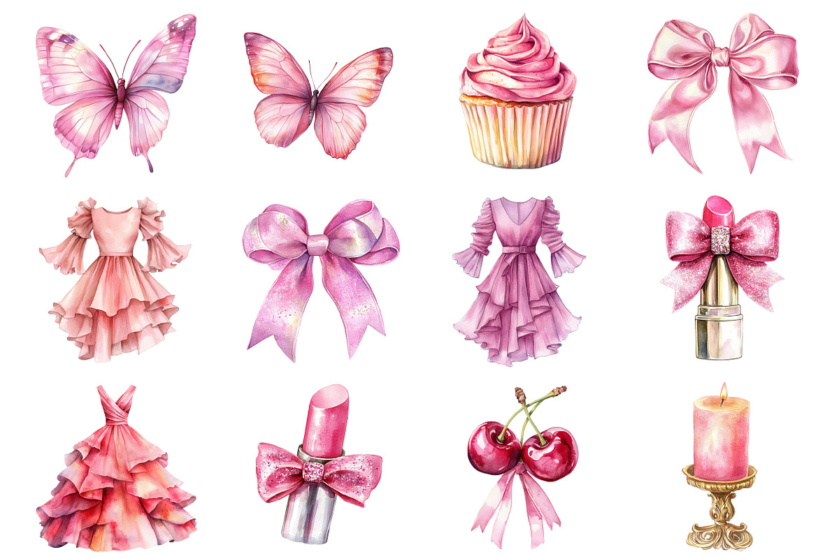 Watercolor Pink Coquette Aesthetics, a Seasonal Illustration by CitraGraphics (Photo 2 of 6)