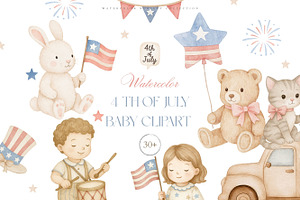 4th of July Baby Clipart Set, an Illustration by Pati Paints