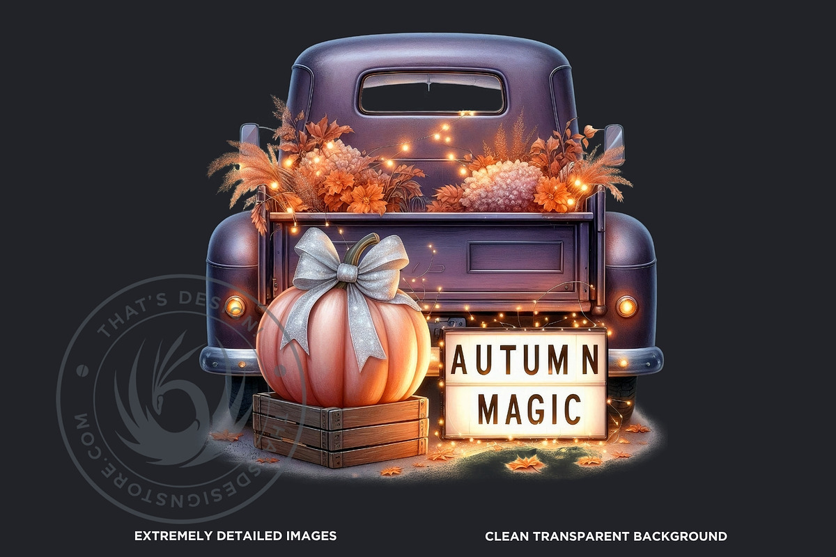 Fall trucks with pumpkins PNG, a Seasonal Illustration by ThatsDesignArt (Photo 3 of 10)