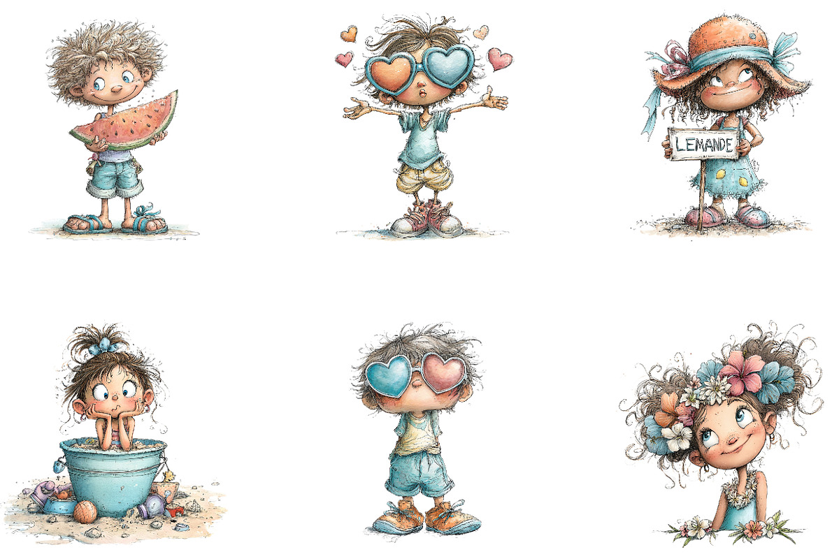 Whimsical Summer Kids Clipart, a Seasonal Illustration by CreationArt (Photo 2 of 5)