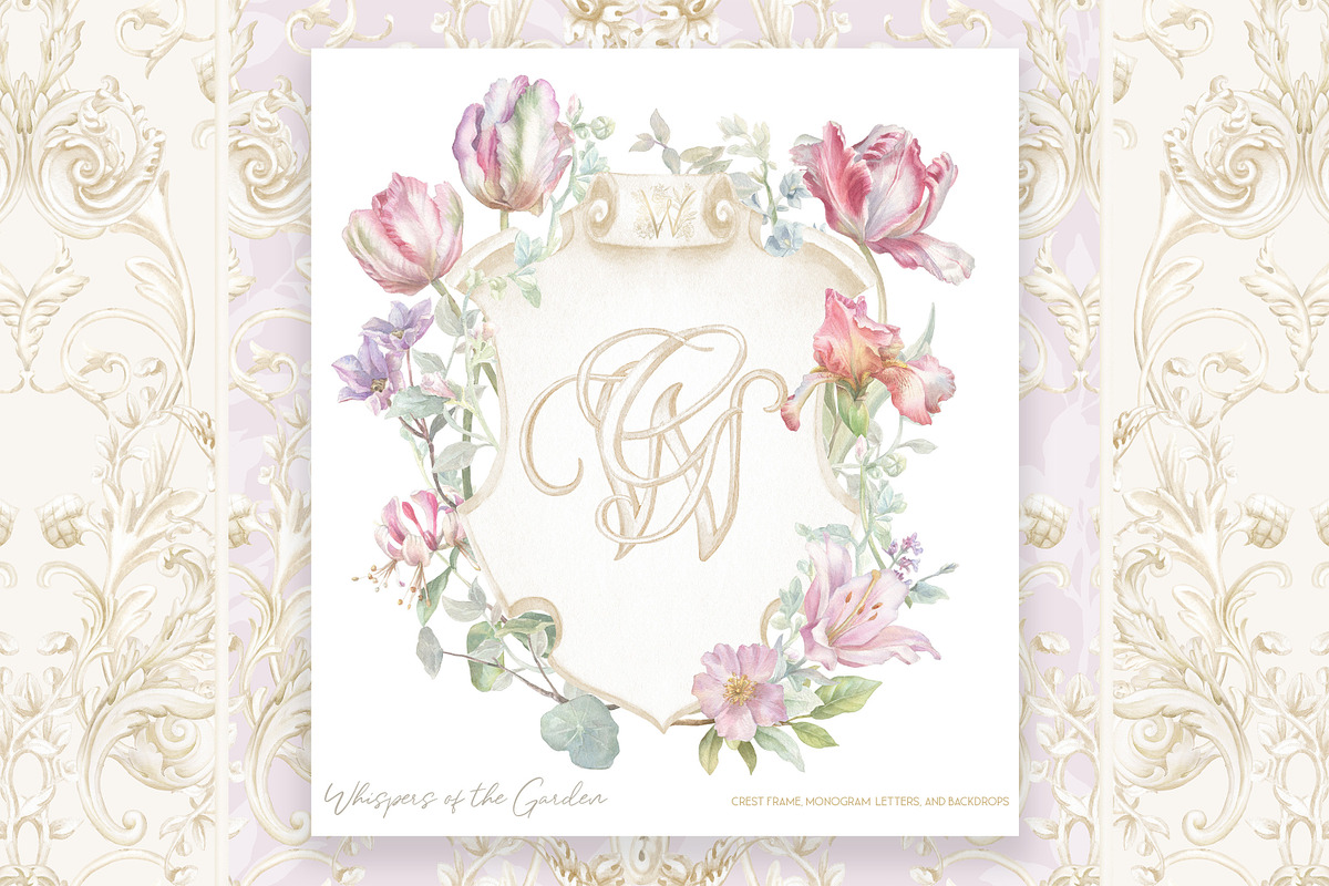 Floral crest hand drawn clipart, a Decorative Illustration by WonderWonder (Photo 1 of 6)