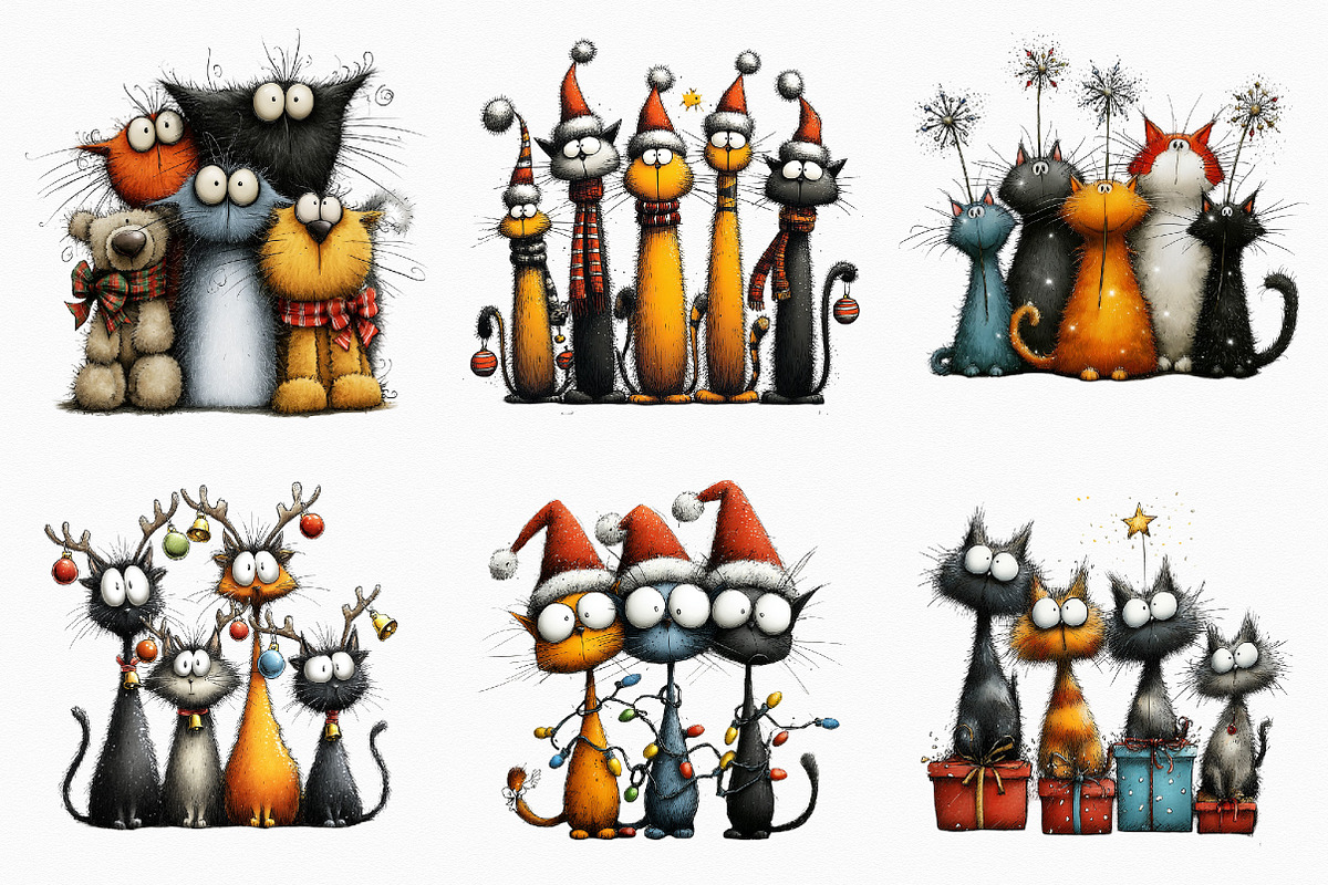 Quirky Christmas Cat Gang clipart, a Seasonal Illustration by designcity5 (Photo 2 of 5)