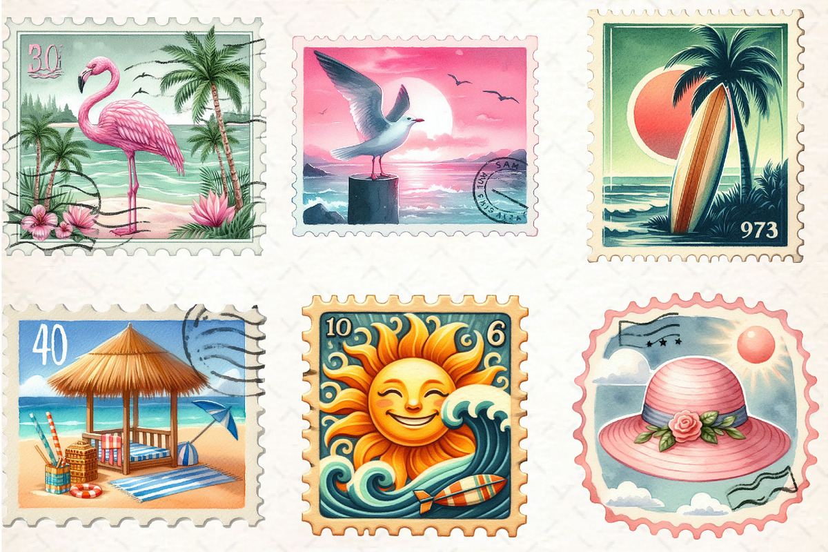 Retro Summer Postage Clipart, an Illustration by Libby Wishes (Photo 2 of 5)